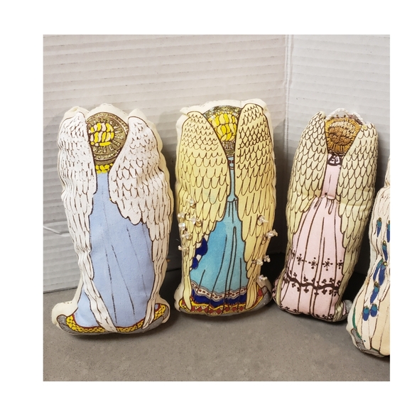 Vintage Lot Set Of 10 Cut And Sew Handpainted Embellished Soft Sculpture Angels - Picture 7 of 16
